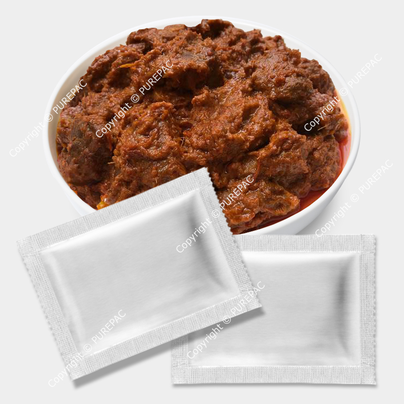 rendang daging packed by laminated aluminium foil retort roll