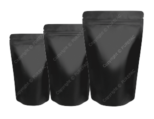 stand pouch zipper aluminium black colour